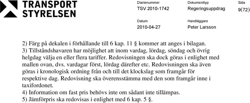 Redovisningen ska dock göras i enlighet med mallen ovan, dvs. vardagar först, lördag därefter etc.