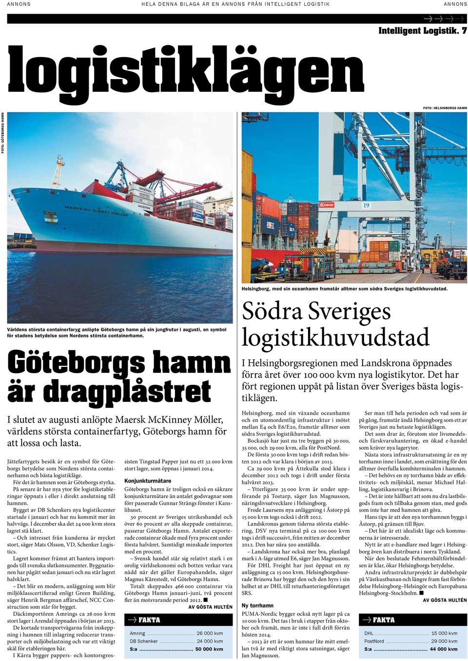 Södra Sveriges logistikhuvudstad Göteborgs hamn är dragplåstret I Helsingborgsregionen med Landskrona öppnades förra året över 100 000 kvm nya logistikytor.