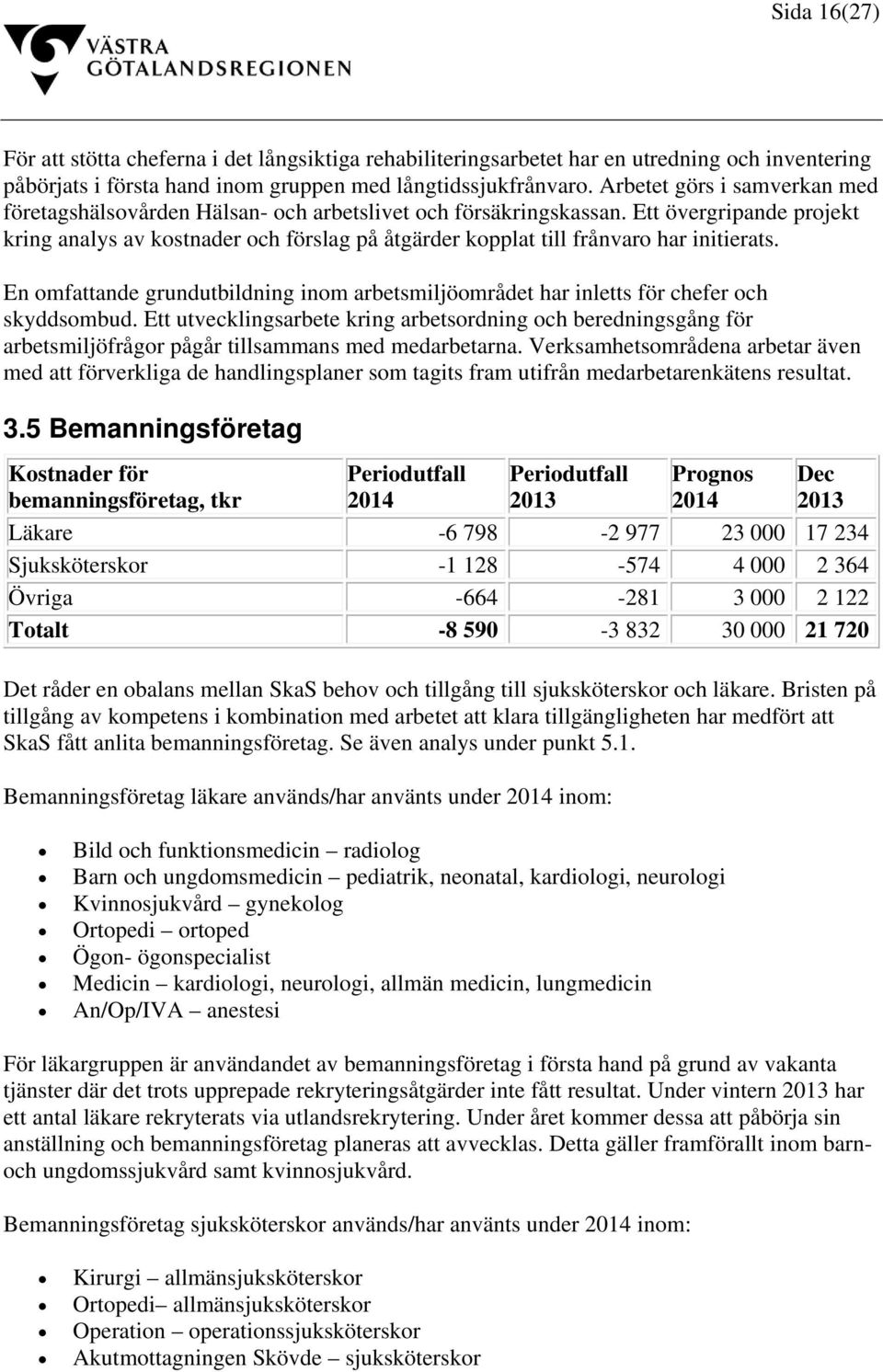 Ett övergripande projekt kring analys av kostnader och förslag på åtgärder kopplat till frånvaro har initierats.