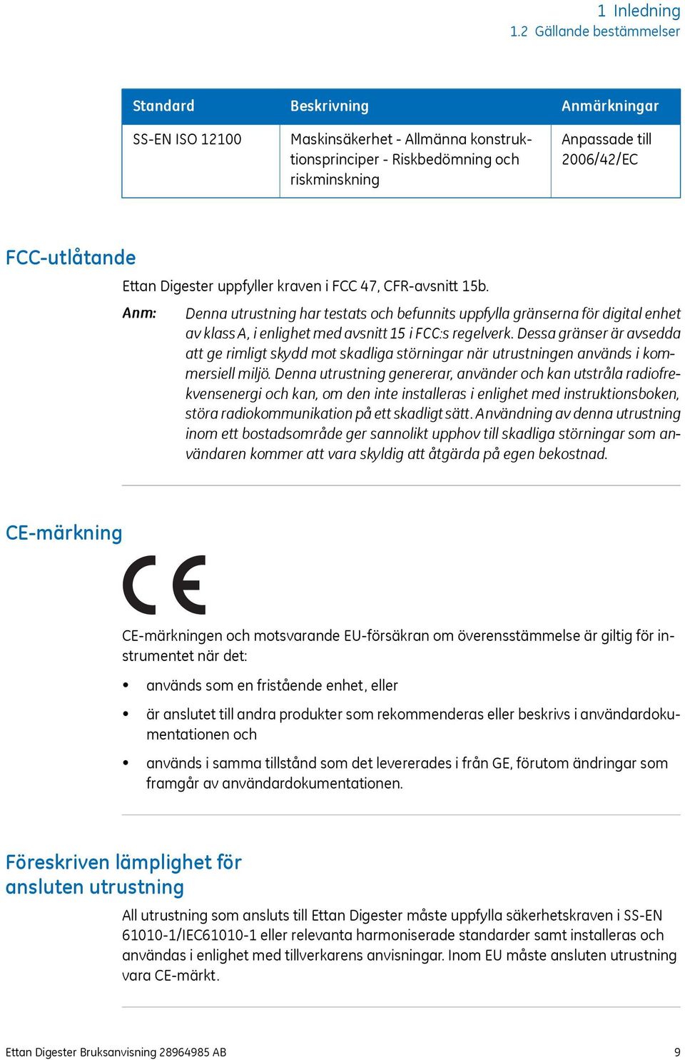 Ettan Digester uppfyller kraven i FCC 47, CFR-avsnitt 15b. Anm: Denna utrustning har testats och befunnits uppfylla gränserna för digital enhet av klass A, i enlighet med avsnitt 15 i FCC:s regelverk.