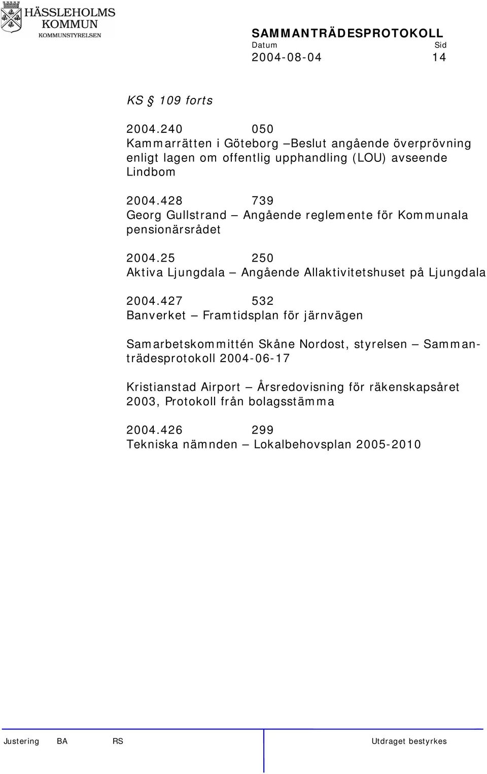 428 739 Georg Gullstrand Angående reglemente för Kommunala pensionärsrådet 2004.