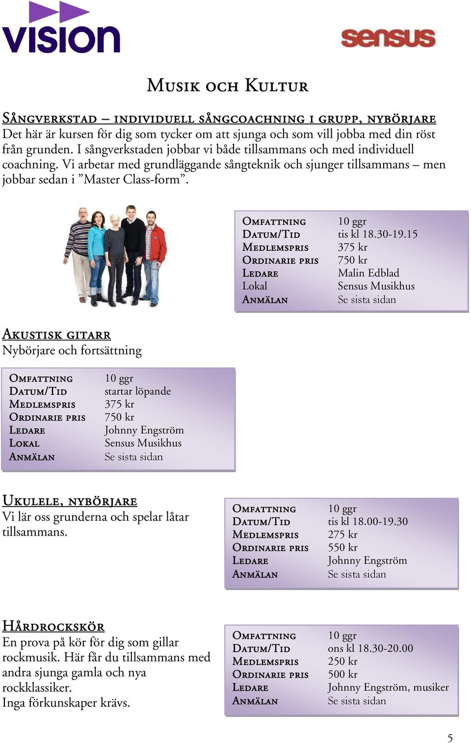 Akustisk gitarr Nybörjare och fortsättning Datum/Tid tis kl 18.30-19.
