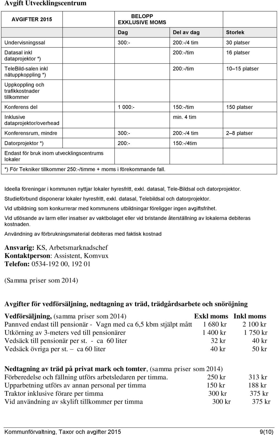 4 tim Konferensrum, mindre 300:- 200:-/4 tim 2 8 platser Datorprojektor *) 200:- 150:-/4tim Endast för bruk inom utvecklingscentrums lokaler *) För Tekniker tillkommer 250:-/timme + moms i