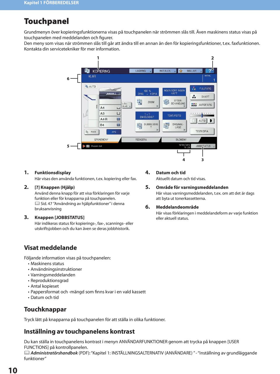 Funktionsdisplay Här visas den använda funktionen, t ex kopiering eller fax. [?