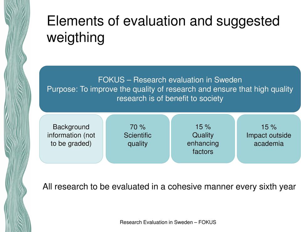 society Background information (not to be graded) 70 % Scientific quality Quality enhancing