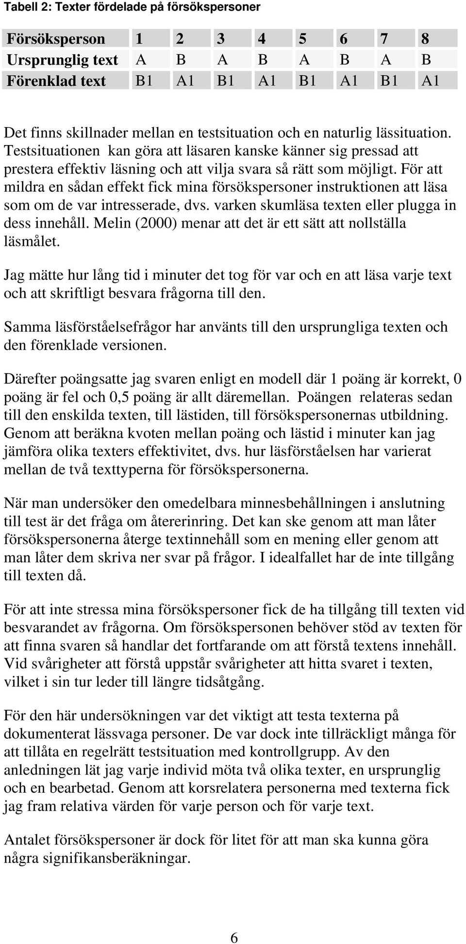 För att mildra en sådan effekt fick mina försökspersoner instruktionen att läsa som om de var intresserade, dvs. varken skumläsa texten eller plugga in dess innehåll.