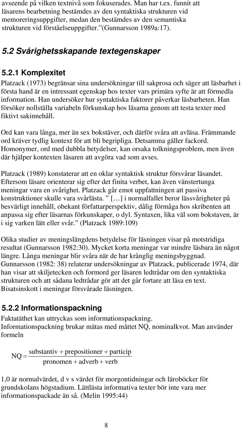 Svårighetsskapande textegenskaper 5.2.