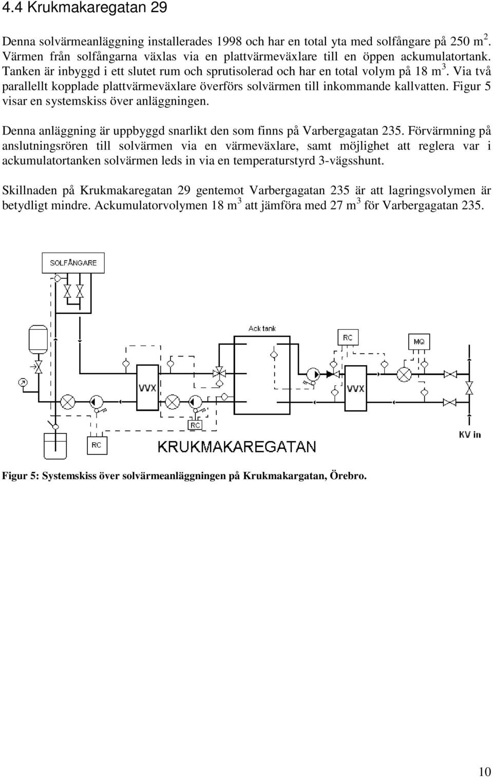 Via två parallellt kopplade plattvärmeväxlare överförs solvärmen till inkommande kallvatten. Figur 5 visar en systemskiss över anläggningen.