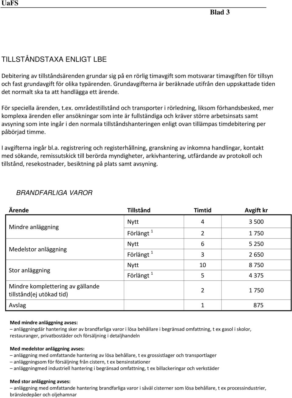 områdestillstånd och transporter i rörledning, liksom förhandsbesked, mer komplexa ärenden eller ansökningar som inte är fullständiga och kräver större arbetsinsats samt avsyning som inte ingår i den