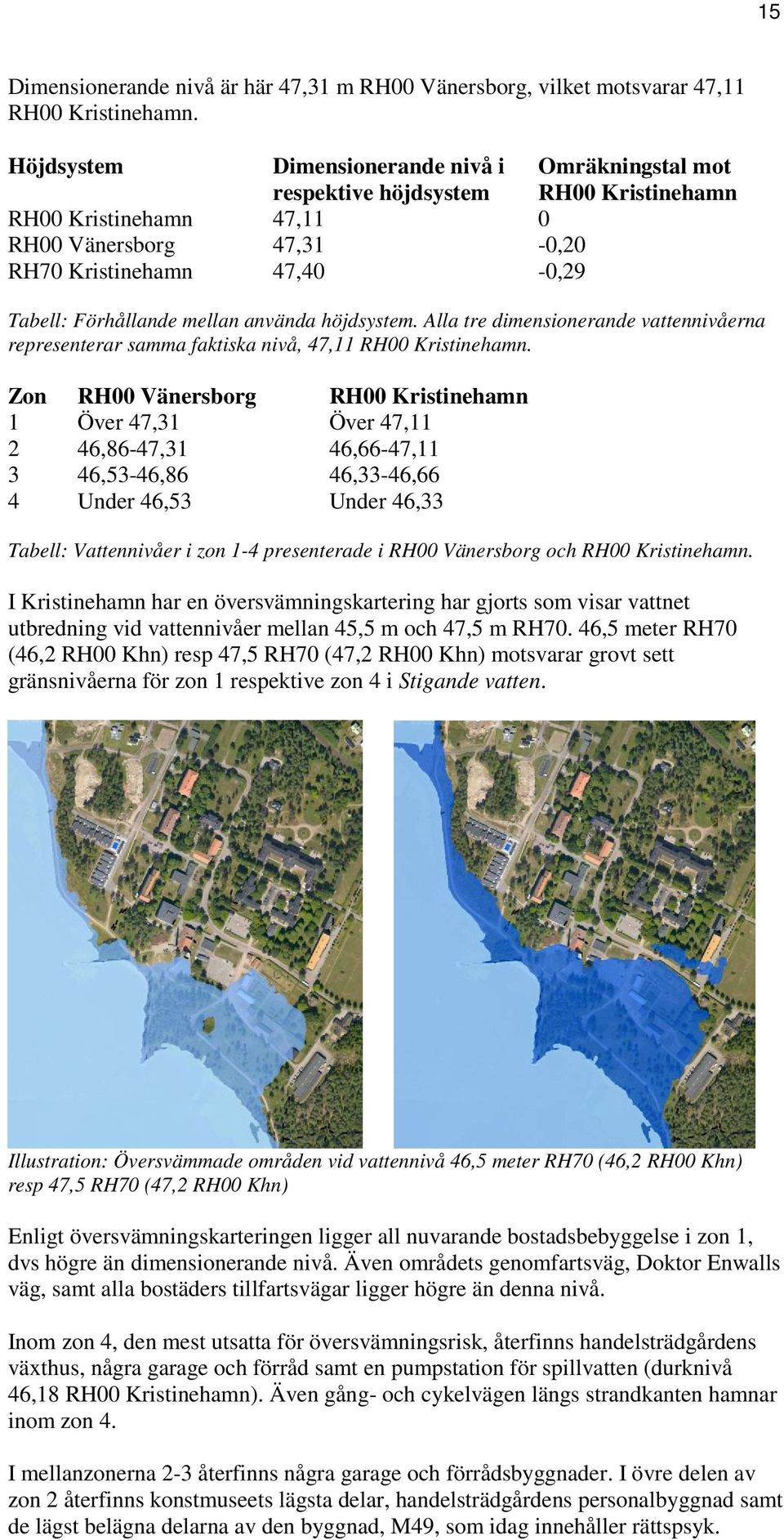 mellan använda höjdsystem. Alla tre dimensionerande vattennivåerna representerar samma faktiska nivå, 47,11 RH00 Kristinehamn.