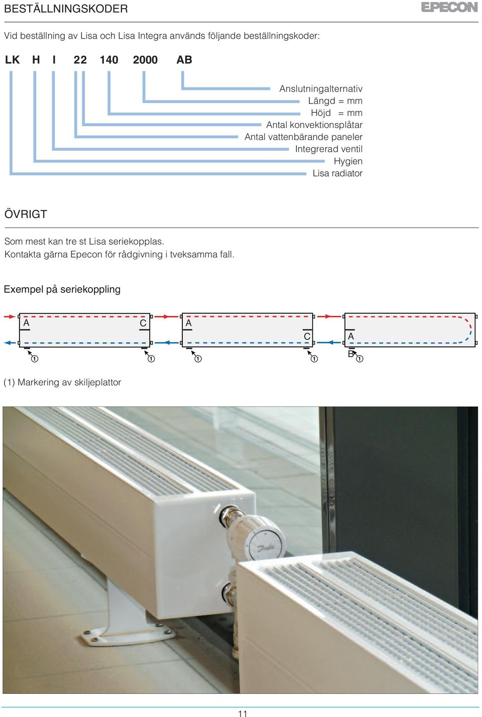 Integrerad ventil Hygien Lisa radiator ÖVRIGT Som mest kan tre st Lisa seriekopplas.