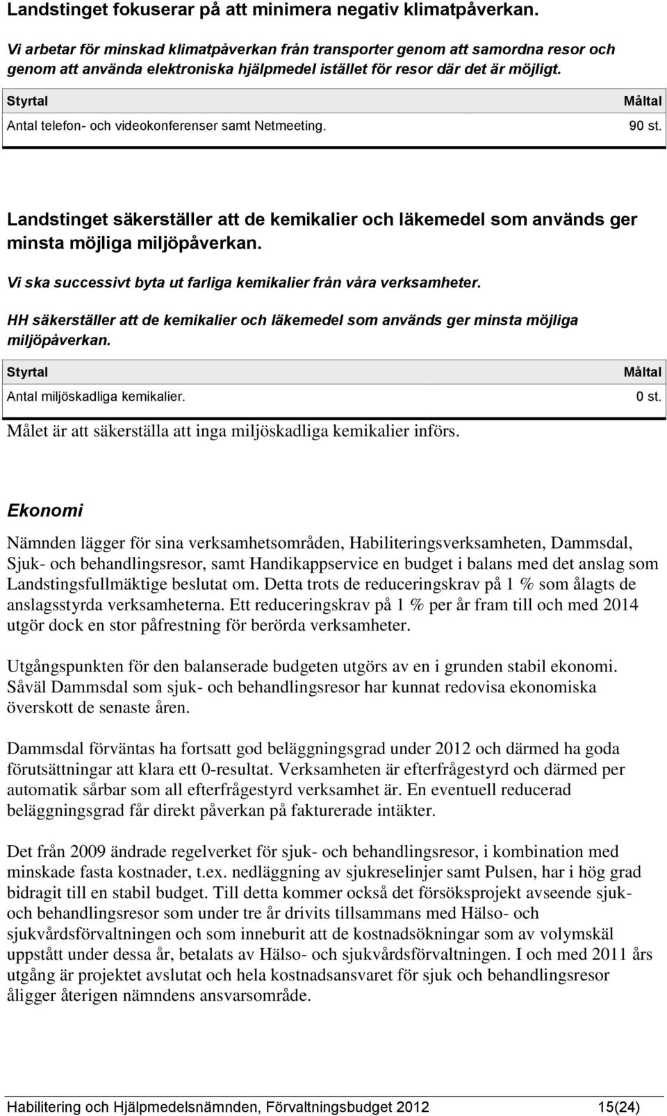 Antal telefon- och videokonferenser samt Netmeeting. 90 st. Landstinget säkerställer att de kemikalier och läkemedel som används ger minsta möjliga miljöpåverkan.