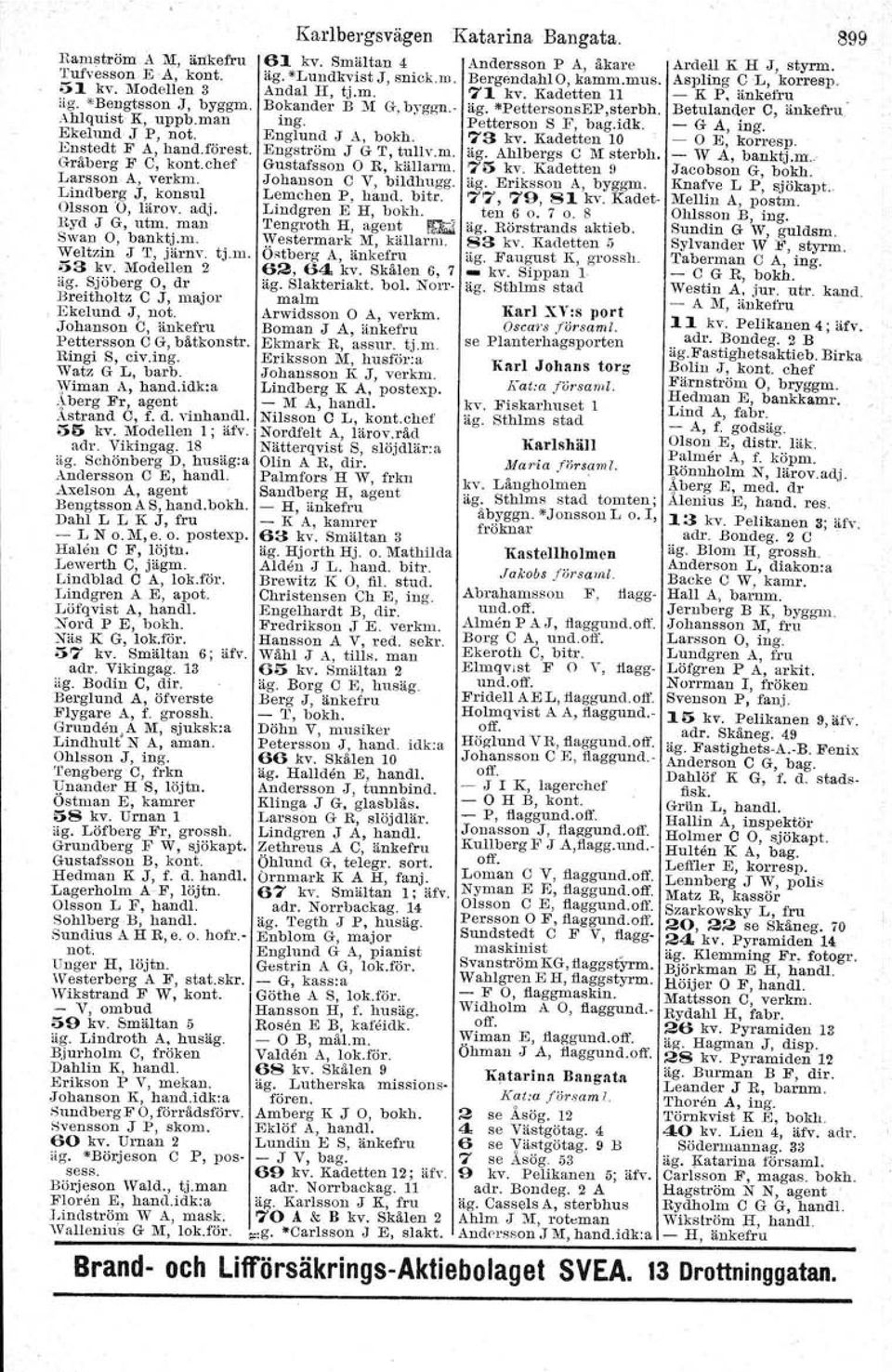 Johanson e, änkefru Pettersson C G, båtkonstr. Ringi S, civ.ing. Watz G L, barb. 1Viman A, hand.idk:a..-\. berg Fr, agent Istrand C, f. d. vinhandl, 55 kv. Modellen l; arv. adr. Vikingag. 18 äg.