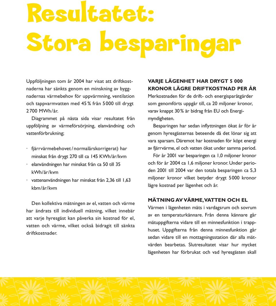 Diagrammet på nästa sida visar resultatet från uppföljning av värmeförsörjning, elanvändning och vattenförbrukning; fjärrvärmebehovet /normalårskorrigerat) har minskat från drygt 270 till ca 145