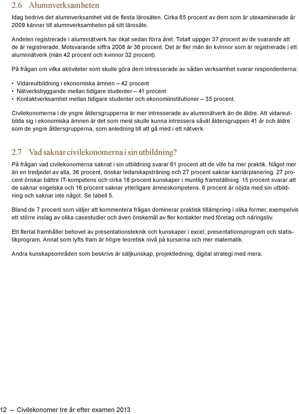 Det är fler män än kvinnor som är registrerade i ett alumnnätverk (män 42 och kvinnor 32 ).