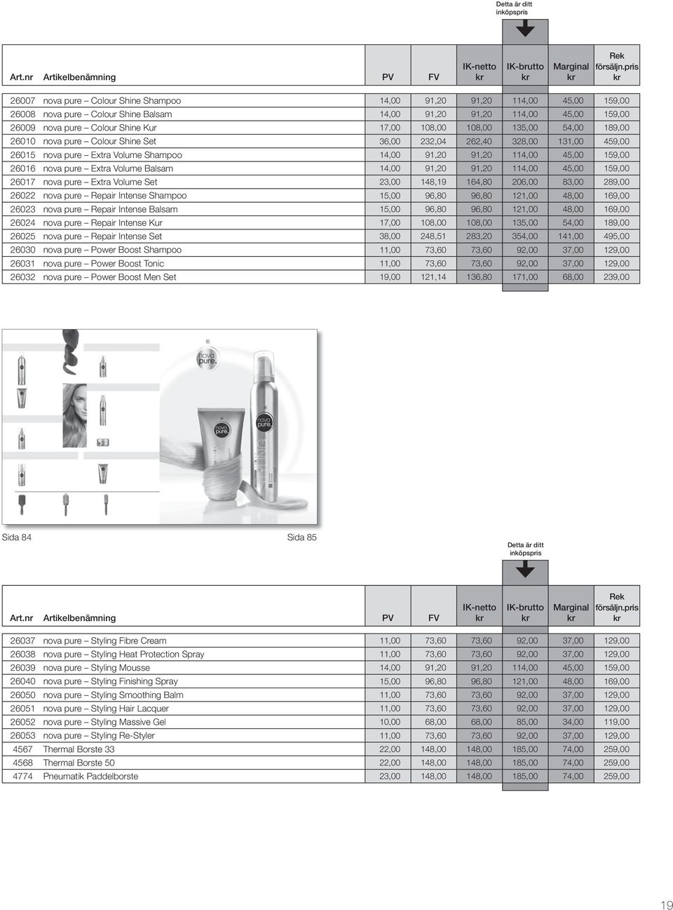 pure Extra Volume Balsam 14,00 91,20 91,20 114,00 45,00 159,00 26017 nova pure Extra Volume Set 23,00 148,19 164,80 206,00 83,00 289,00 26022 nova pure Repair Intense Shampoo 15,00 96,80 96,80 121,00