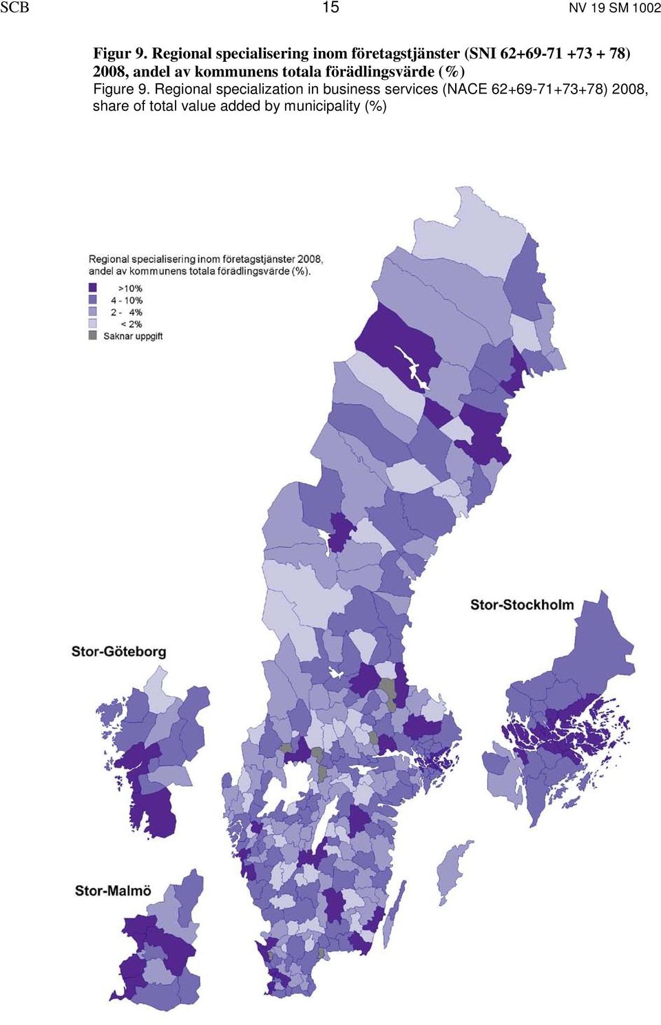 2008, andel av kommunens totala förädlingsvärde (%) Figure 9.