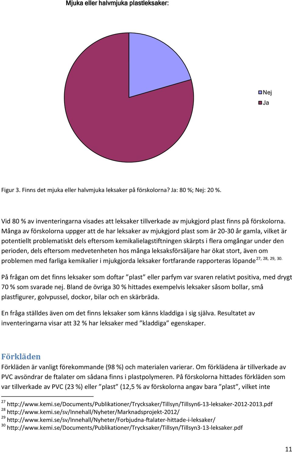 Många av förskolorna uppger att de har leksaker av mjukgjord plast som är 20-30 år gamla, vilket är potentiellt problematiskt dels eftersom kemikalielagstiftningen skärpts i flera omgångar under den