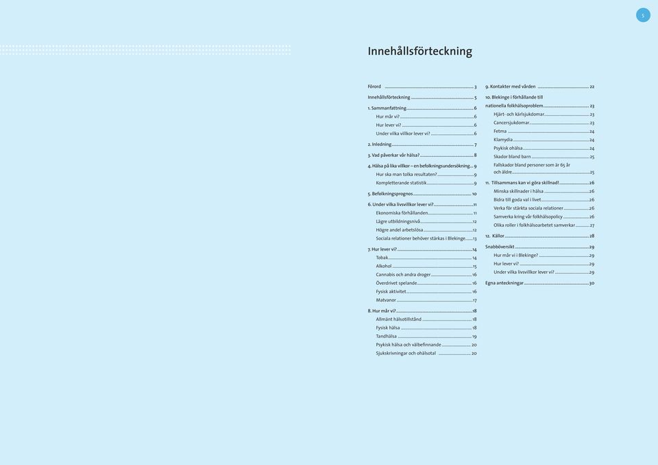 ...11 Ekonomiska förhållanden... 11 Lägre utbildningsnivå...12 Högre andel arbetslösa...12 Sociala relationer behöver stärkas i Blekinge...13 7. Hur lever vi?...14 Tobak... 14 Alkohol.