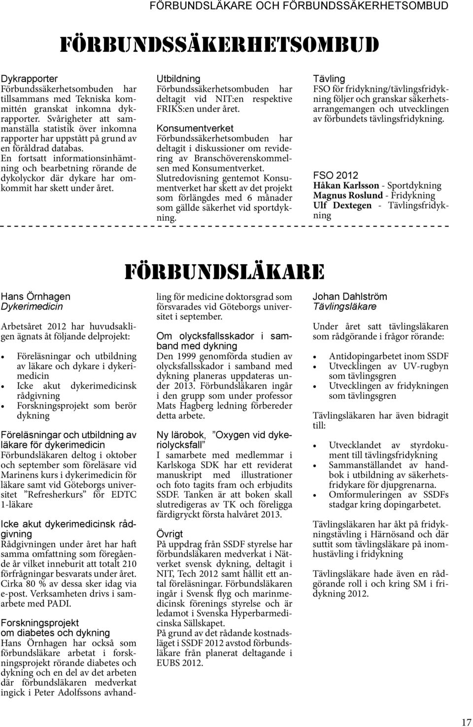 En fortsatt informationsinhämtning och bearbetning rörande de dykolyckor där dykare har omkommit har skett under året.