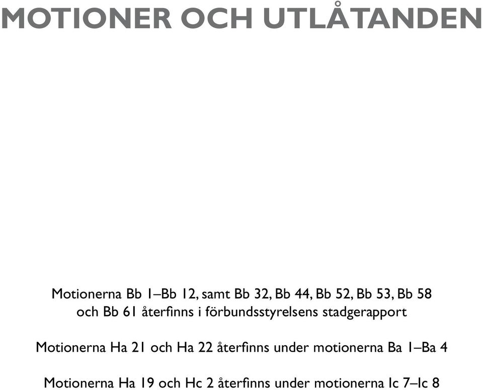 stadgerapport Motionerna Ha 21 och Ha 22 återfinns under