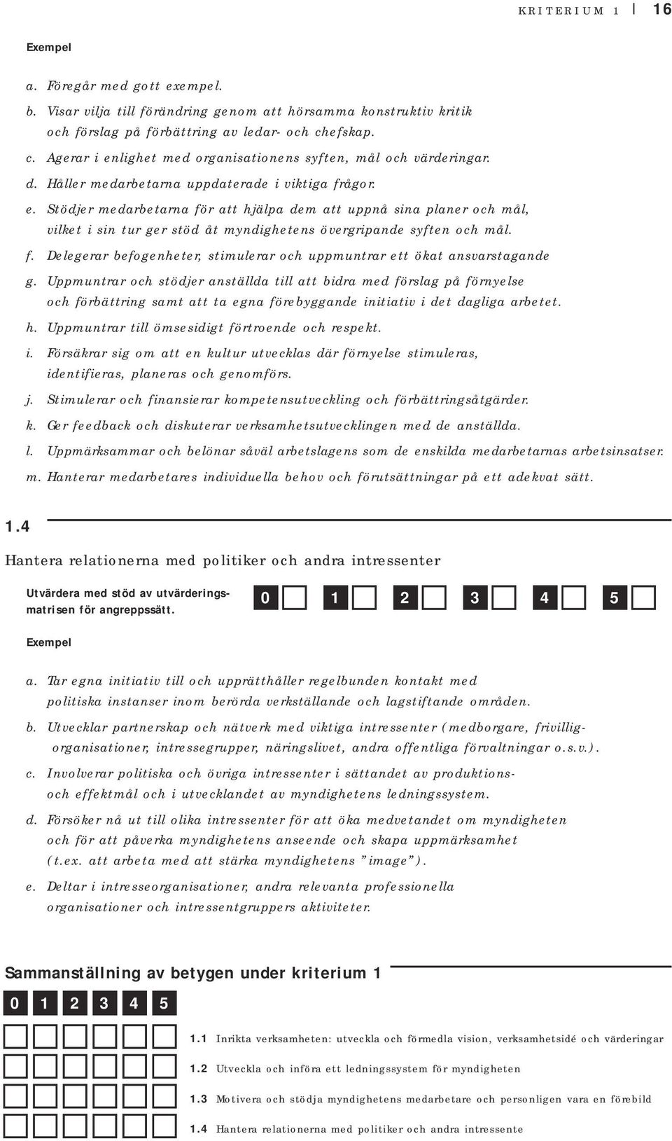 f. Delegerar befogenheter, stimulerar och uppmuntrar ett ökat ansvarstagande g.