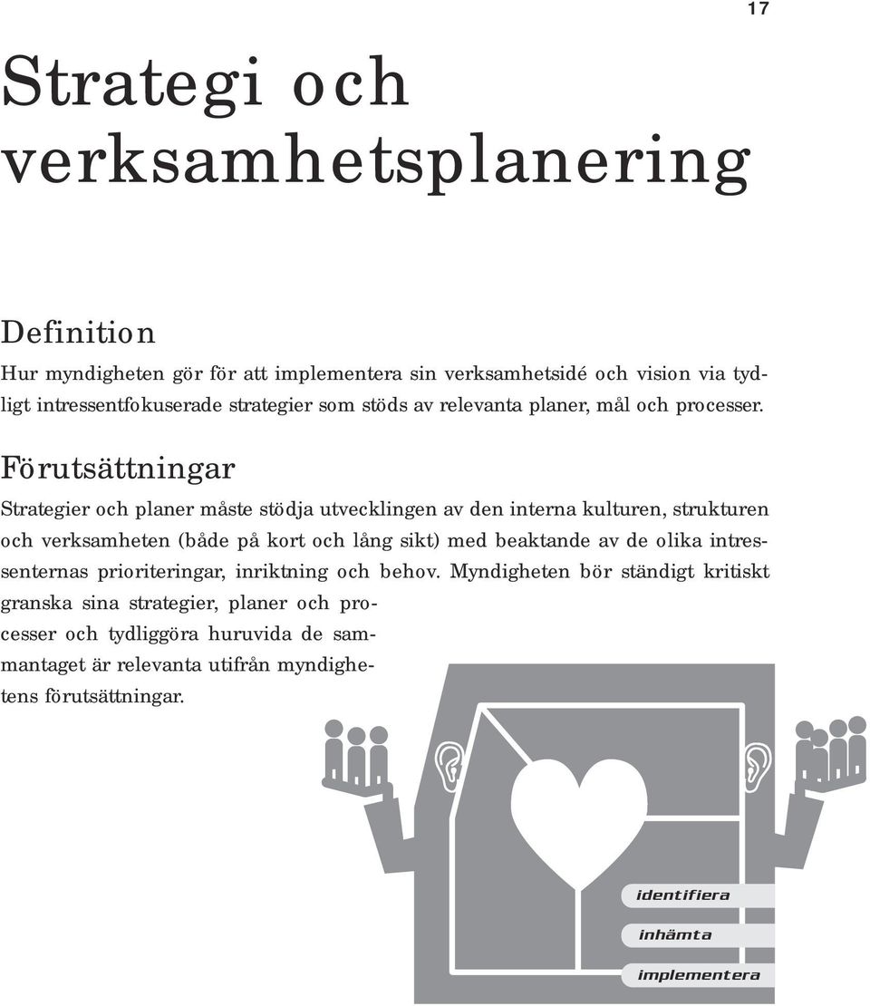 Förutsättningar Strategier och planer måste stödja utvecklingen av den interna kulturen, strukturen och verksamheten (både på kort och lång sikt) med beaktande