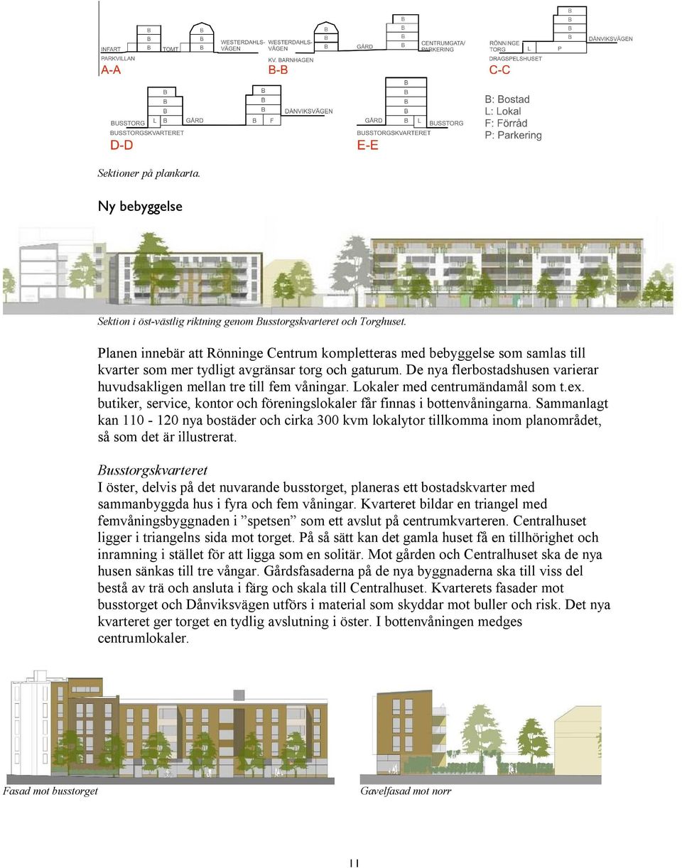 De nya flerbostadshusen varierar huvudsakligen mellan tre till fem våningar. Lokaler med centrumändamål som t.ex. butiker, service, kontor och föreningslokaler får finnas i bottenvåningarna.