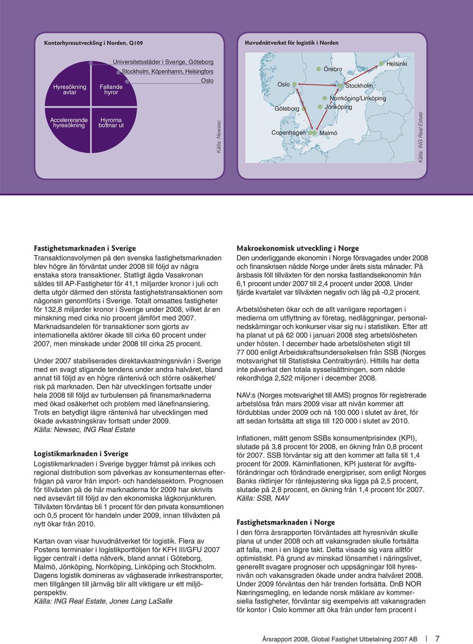 Transaktionsvolymen på den svenska fastighetsmarknaden blev högre än förväntat under 2008 till följd av några enstaka stora transaktioner.