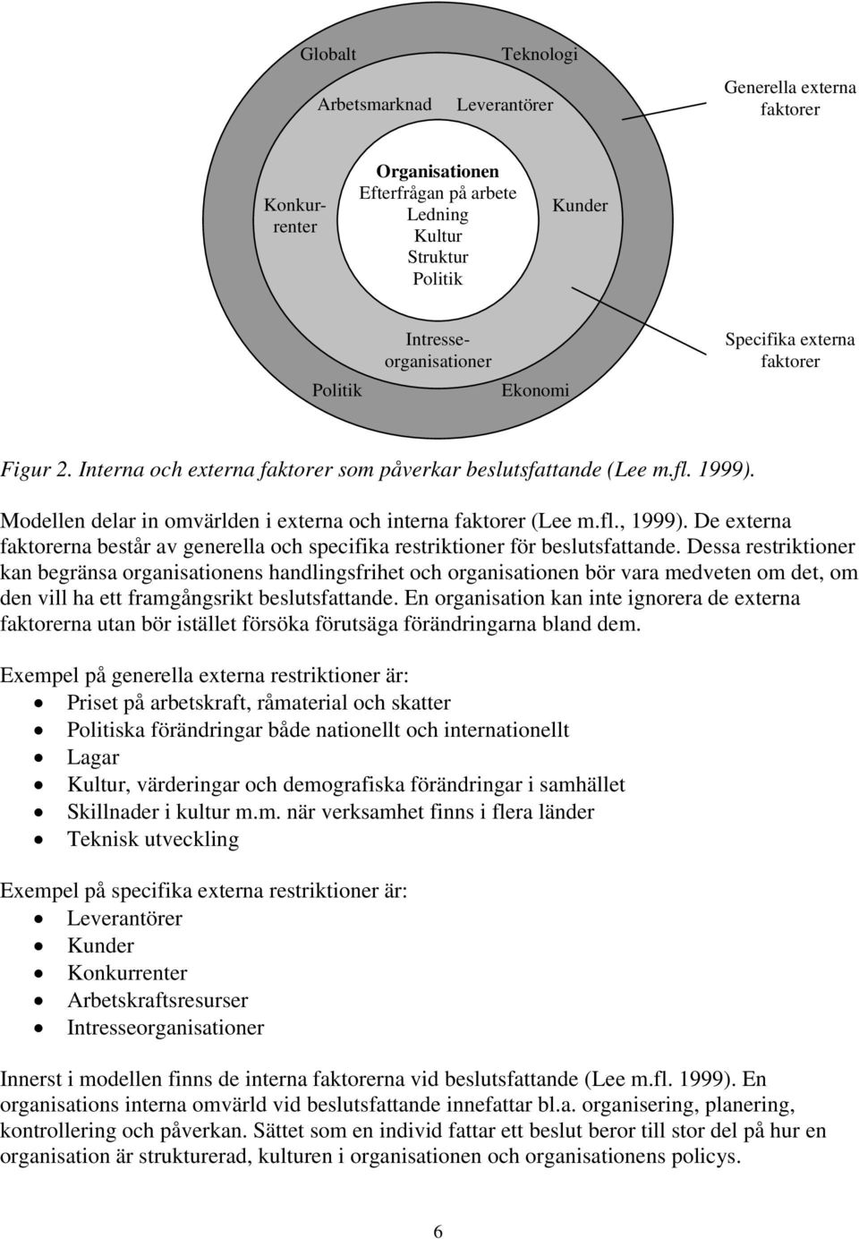 De externa faktorerna består av generella och specifika restriktioner för beslutsfattande.