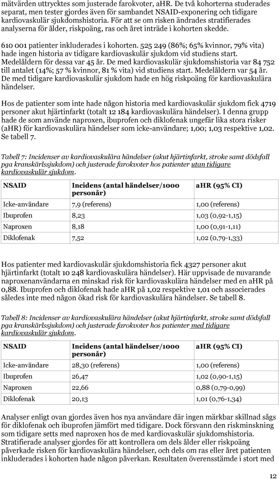 525 249 (86%; 65% kvinnor, 79% vita) hade ingen historia av tidigare kardiovaskulär sjukdom vid studiens start. Medelåldern för dessa var 45 år.