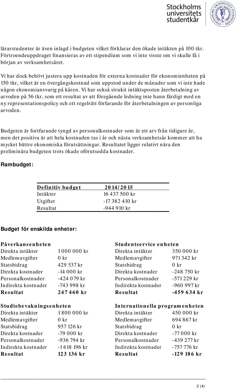 Vi har dock behövt justera upp kostnaden för externa kostnader för ekonomienheten på 150 tkr, vilket är en övergångskostnad som uppstod under de månader som vi inte hade någon ekonomiansvarig på