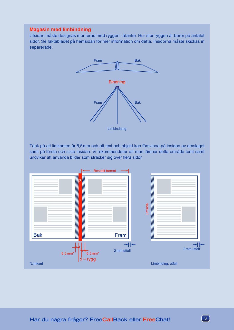 Fram Bak Bindning Fram Bak Limbindning Tänk på att limkanten är 6,5 mm och att text och objekt kan försvinna på insidan av omslaget samt på första och sista