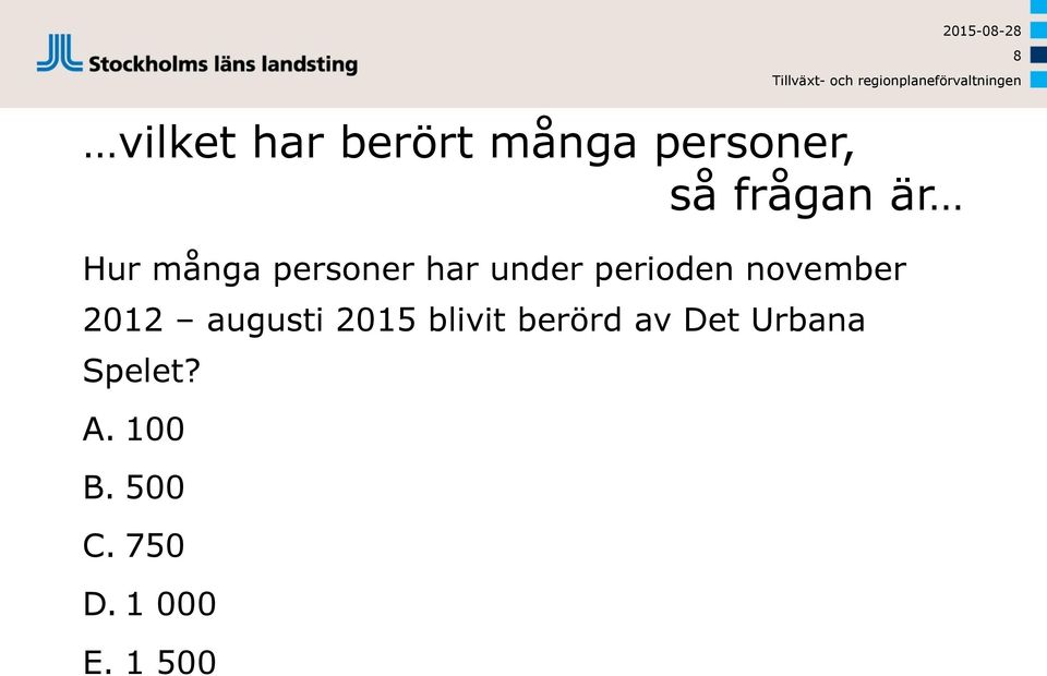 2012 augusti 2015 blivit berörd av Det Urbana