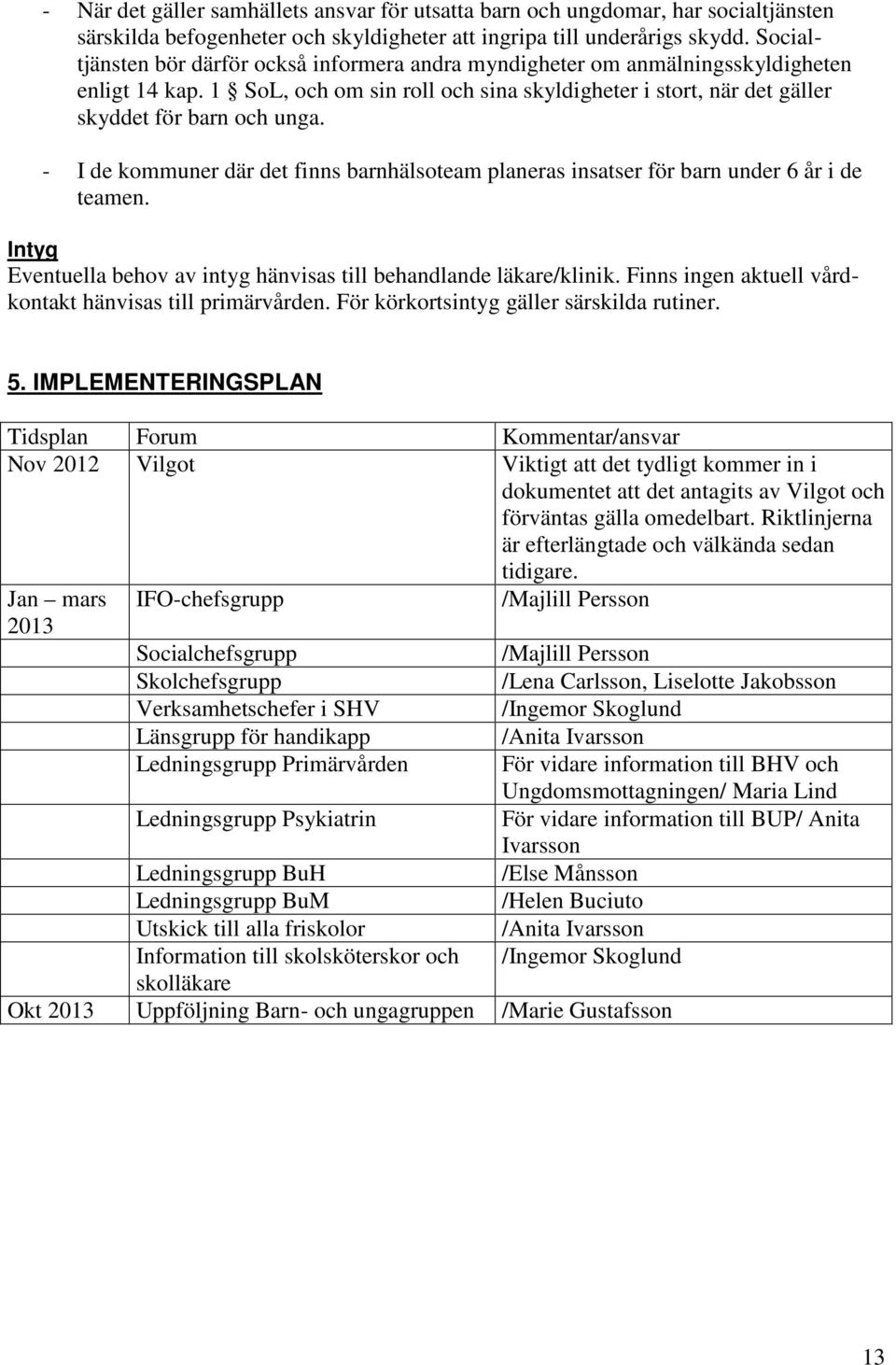 - I de kommuner där det finns barnhälsoteam planeras insatser för barn under 6 år i de teamen. Intyg Eventuella behov av intyg hänvisas till behandlande läkare/klinik.