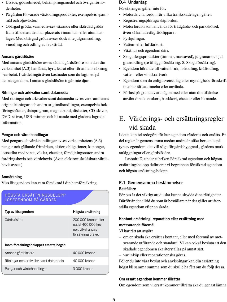 Med obärgad gröda avses dock inte julgransodling, vinodling och odling av fruktträd. Annans gårdslösöre Med annans gårdslösöre avses sådant gårdslösöre som du i din verksamhet (A.