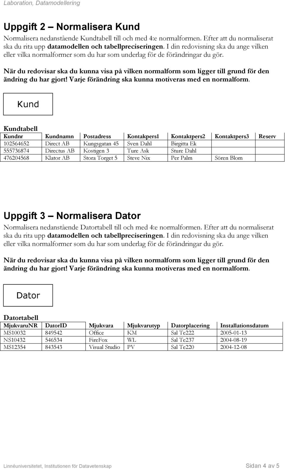 När du redovisar ska du kunna visa på vilken normalform som ligger till grund för den ändring du har gjort! Varje förändring ska kunna motiveras med en normalform.