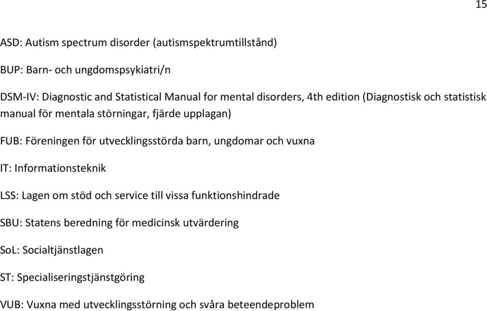 utvecklingsstörda barn, ungdomar och vuxna IT: Informationsteknik LSS: Lagen om stöd och service till vissa funktionshindrade SBU: Statens