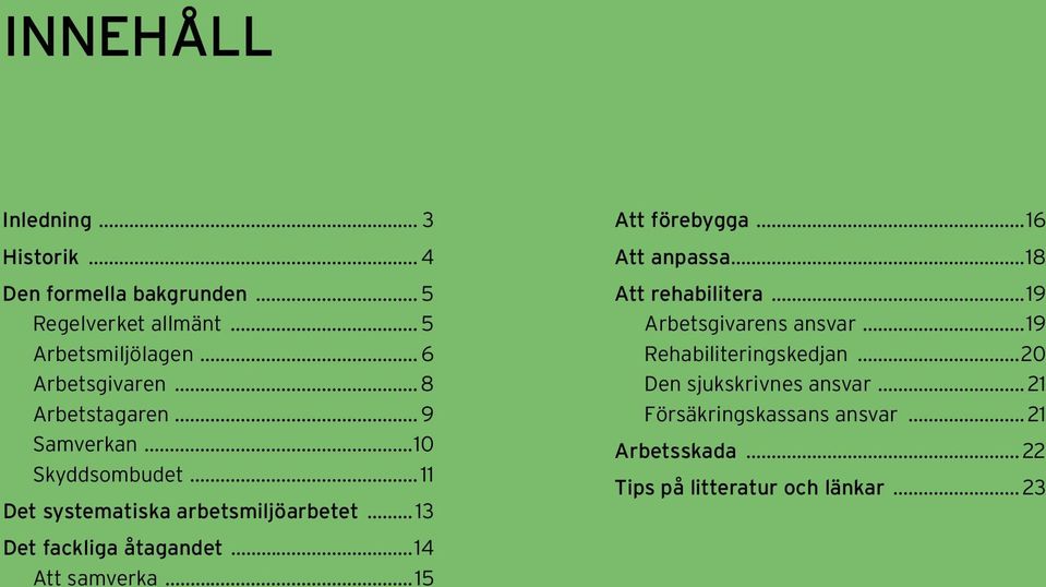 ..14 Att samverka...15 Att förebygga...16 Att anpassa...18 Att rehabilitera...19 Arbetsgivarens ansvar.