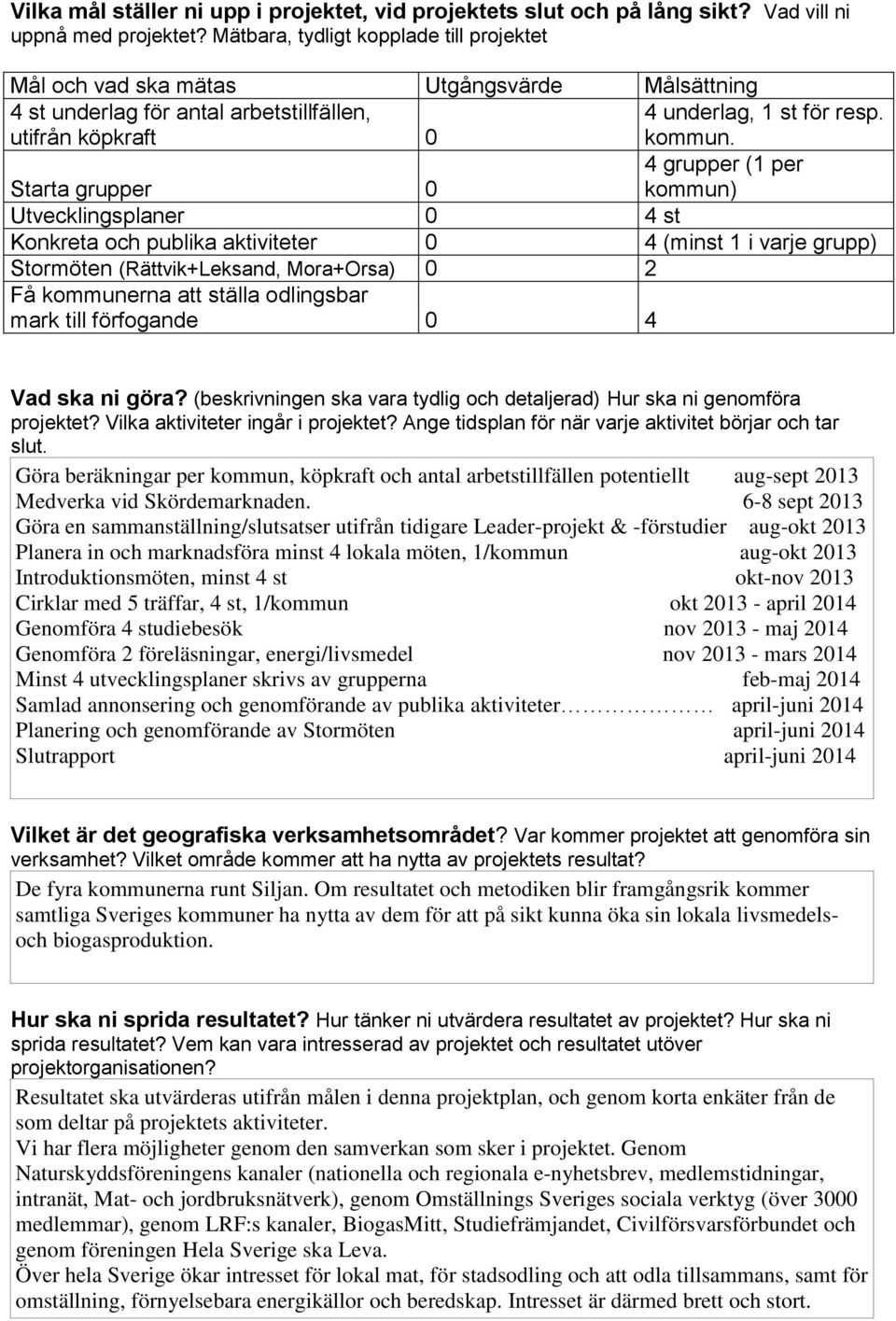 Starta grupper 0 4 grupper (1 per kommun) Utvecklingsplaner 0 4 st Konkreta och publika aktiviteter 0 4 (minst 1 i varje grupp) Stormöten (Rättvik+Leksand, Mora+Orsa) 0 2 Få kommunerna att ställa