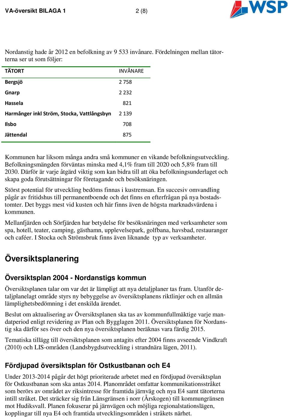 många andra små kommuner en vikande befolkningsutveckling. Befolkningsmängden förväntas minska med 4,1% fram till 2020 och 5,8% fram till 2030.