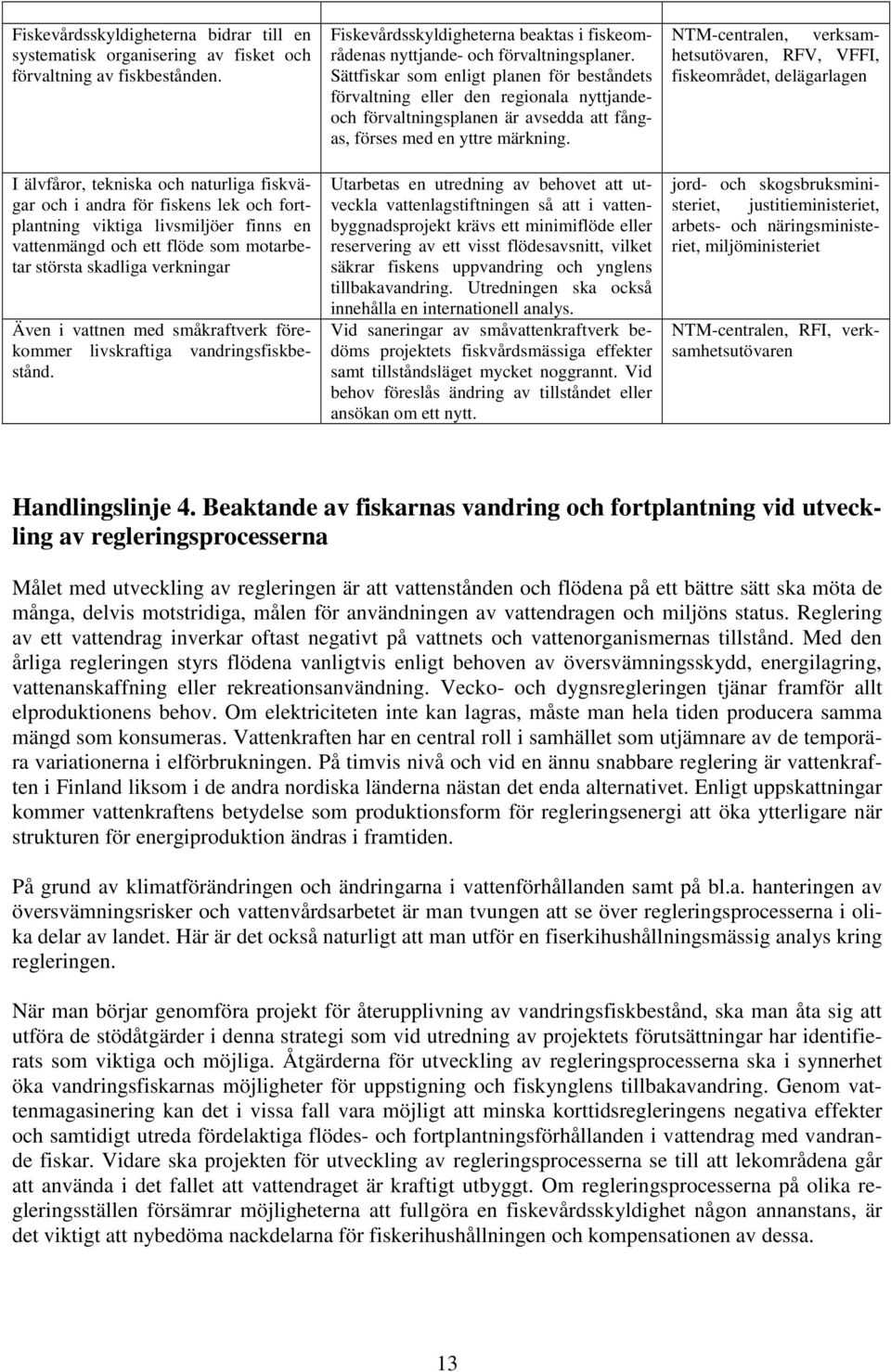 vattnen med småkraftverk förekommer livskraftiga vandringsfiskbestånd. Fiskevårdsskyldigheterna beaktas i fiskeområdenas nyttjande- och förvaltningsplaner.