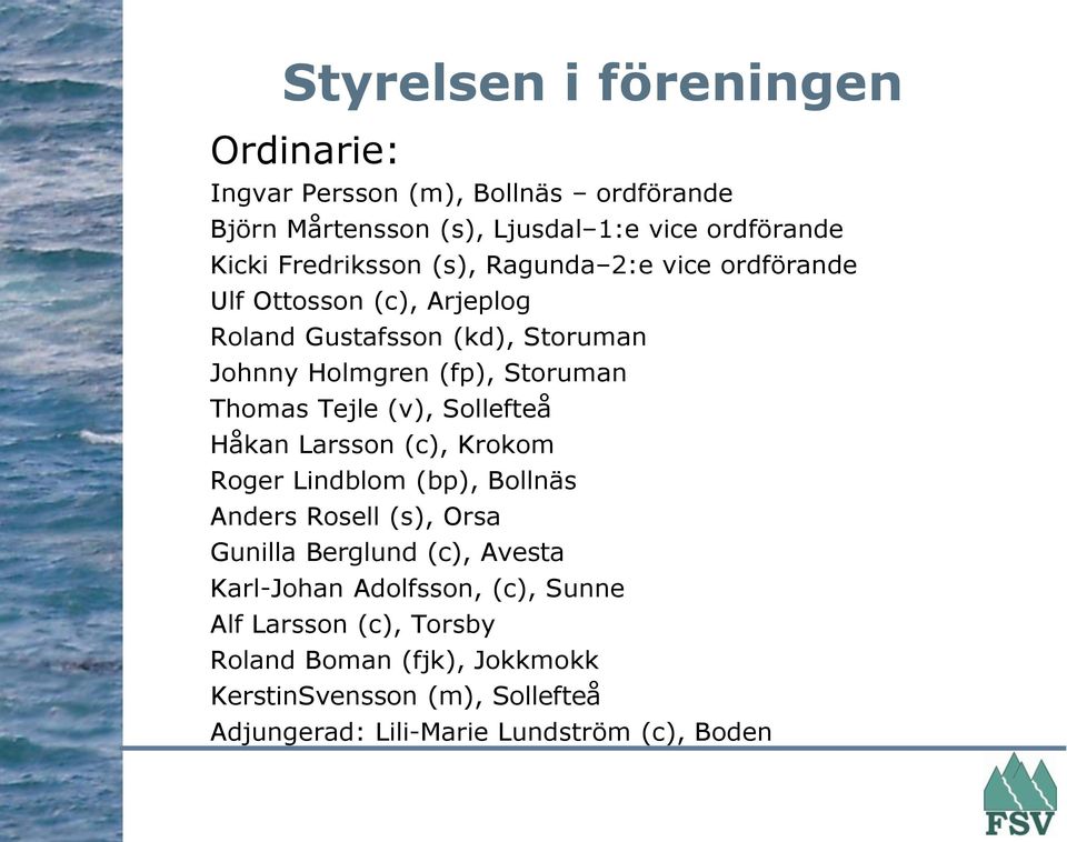 (v), Sollefteå Håkan Larsson (c), Krokom Roger Lindblom (bp), Bollnäs Anders Rosell (s), Orsa Gunilla Berglund (c), Avesta Karl-Johan