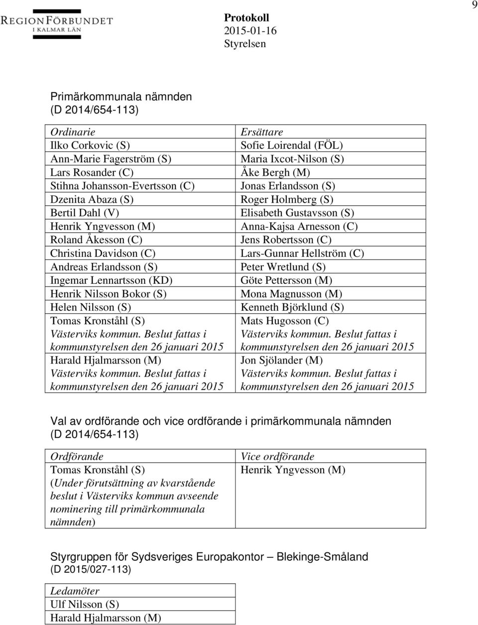 fattas i kommunstyrelsen den 26 januari 2015 Harald Hjalmarsson (M) Västerviks kommun.