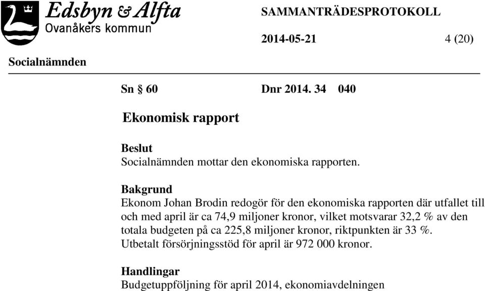 miljoner kronor, vilket motsvarar 32,2 % av den totala budgeten på ca 225,8 miljoner kronor, riktpunkten är