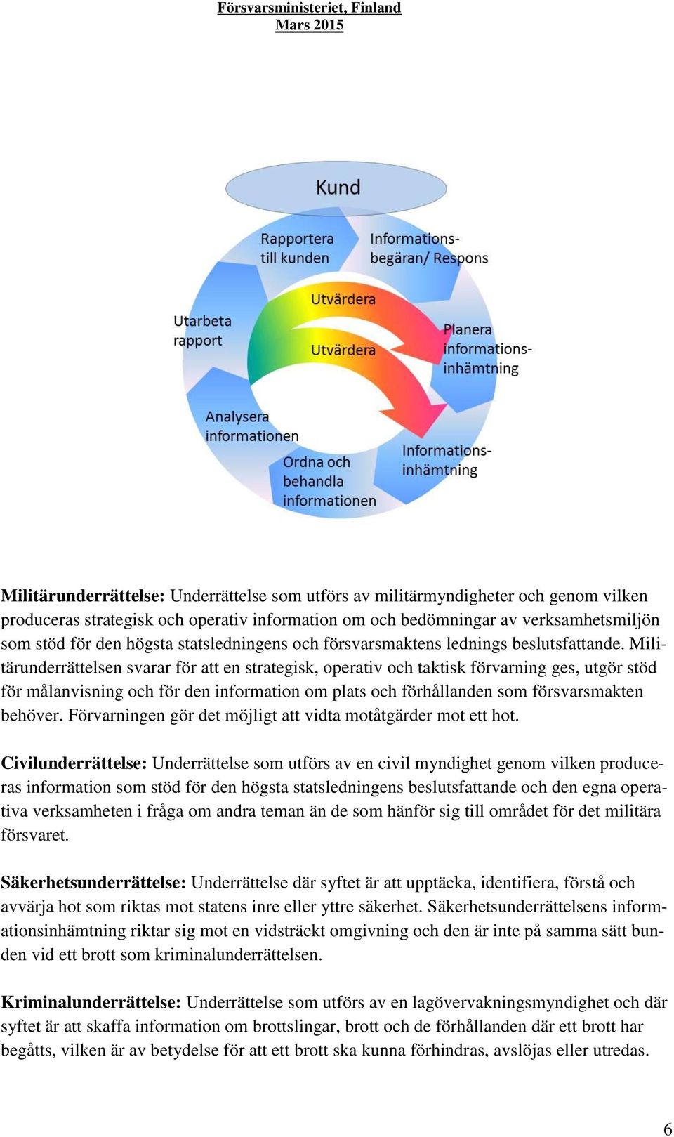 Militärunderrättelsen svarar för att en strategisk, operativ och taktisk förvarning ges, utgör stöd för målanvisning och för den information om plats och förhållanden som försvarsmakten behöver.