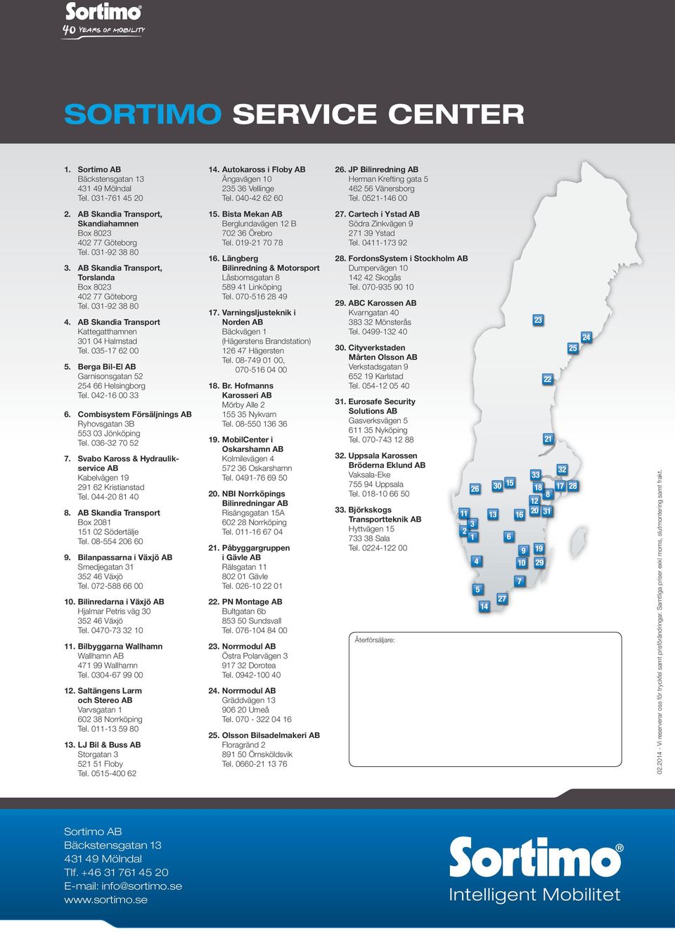 AB Skandia Transport, Torslanda Box 8023 402 77 Göteborg Tel. 031-92 38 80 4. AB Skandia Transport Kattegatthamnen 301 04 Halmstad Tel. 035-17 62 00 5.