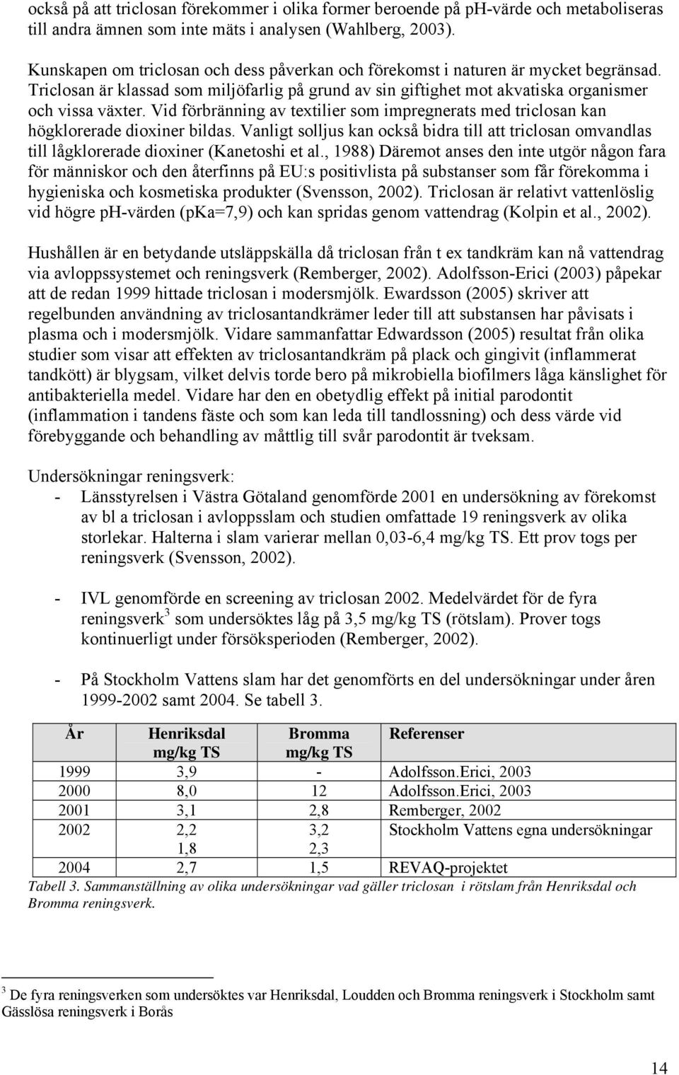 Vid förbränning av textilier som impregnerats med triclosan kan högklorerade dioxiner bildas. Vanligt solljus kan också bidra till att triclosan omvandlas till lågklorerade dioxiner (Kanetoshi et al.