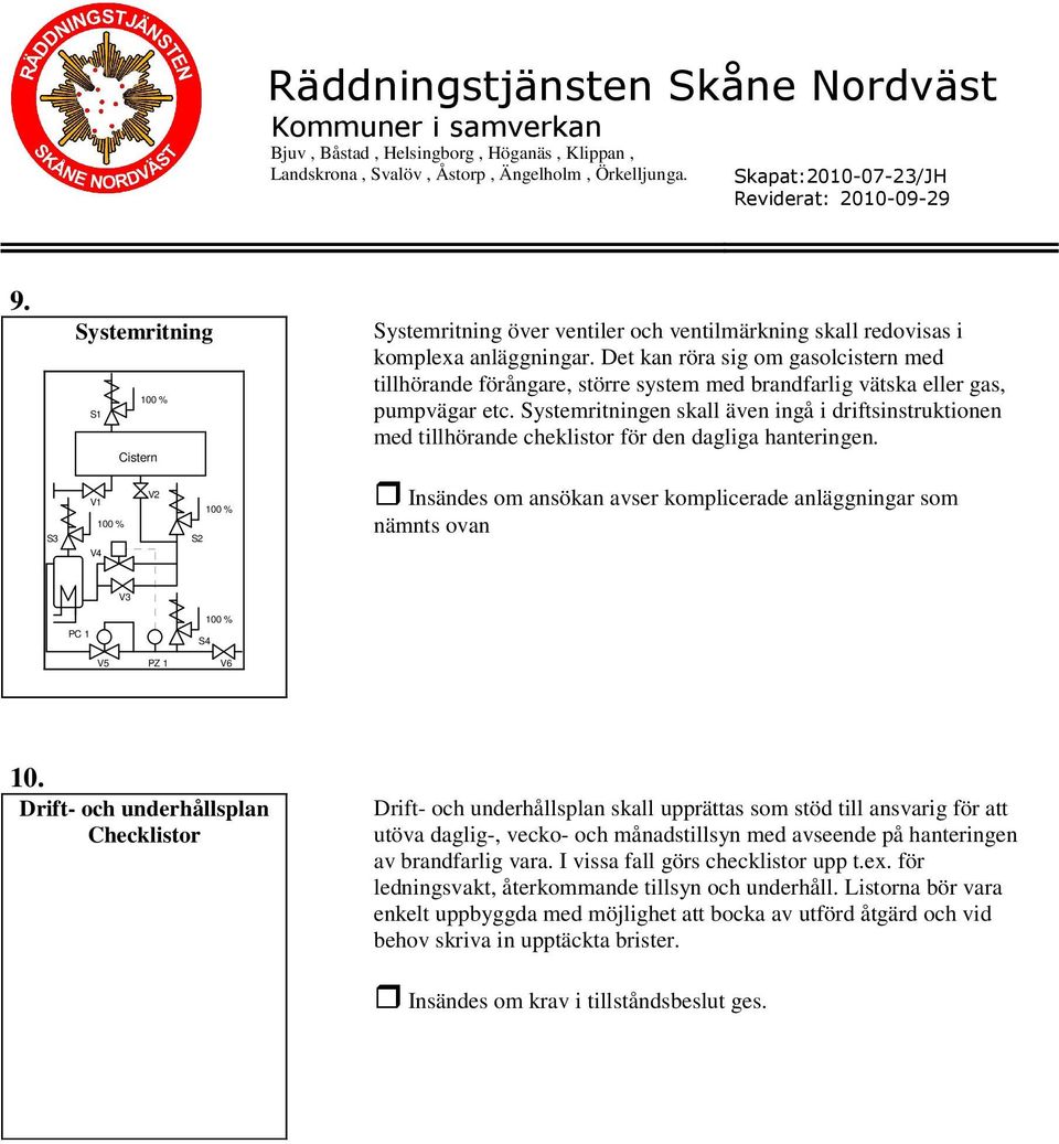 Systemritningen skall även ingå i driftsinstruktionen med tillhörande cheklistor för den dagliga hanteringen.