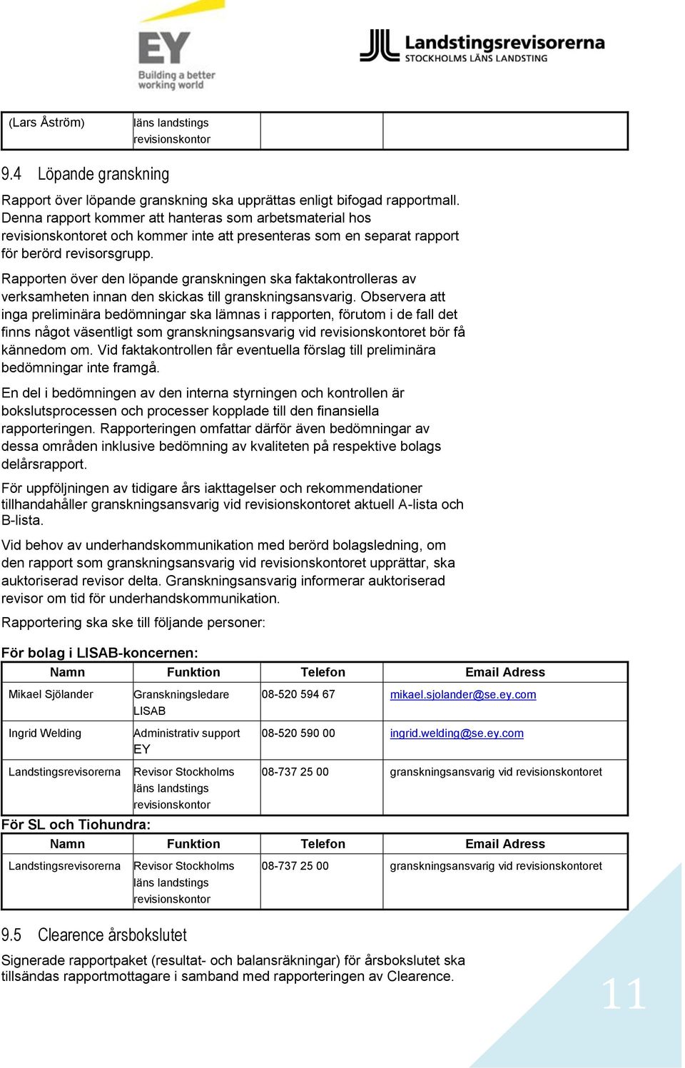 Rapporten över den löpande granskningen ska faktakontrolleras av verksamheten innan den skickas till granskningsansvarig.